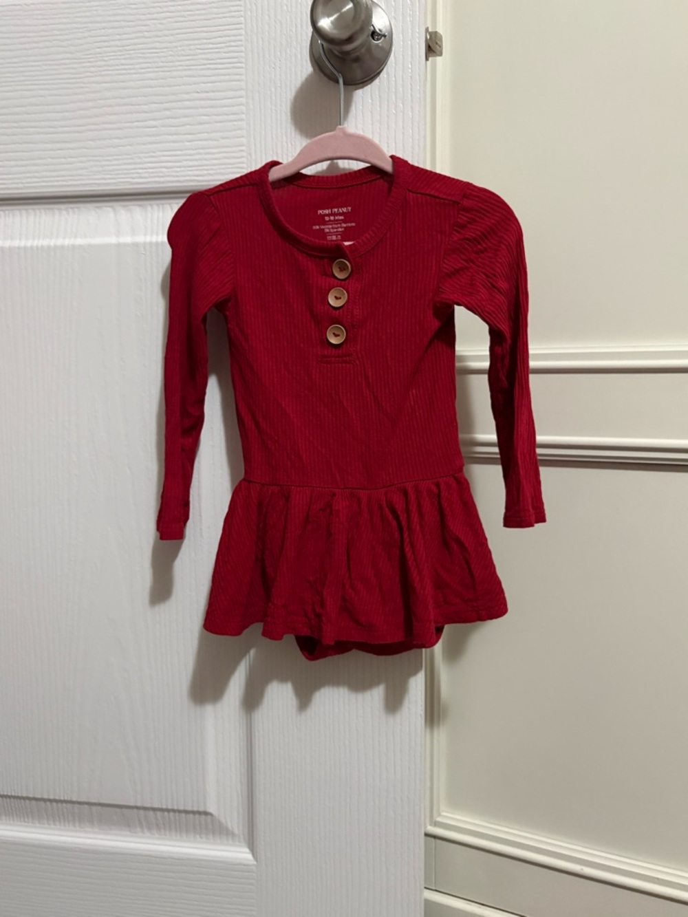 Posh Peanut Red Ribbed Long Sleeve Infant One-Piece Bodysuit Dress